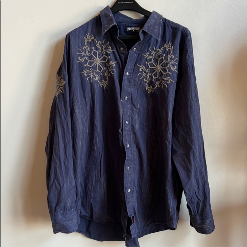 Panhandle Slim Navy Embroidered Casual Shirt